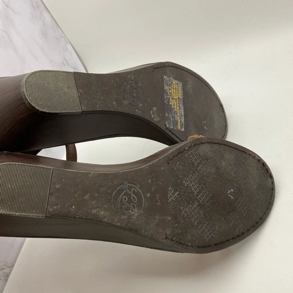 Lucky‎ Brand Ankle Strap Brown Gold Wedge Sandals women’s size 10M